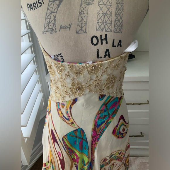 Vintage 90’S Y2K DIANE FREIS Silk Long Sparkle Bright Boho Strapless Gown Size 6 - Picture 2 of 16